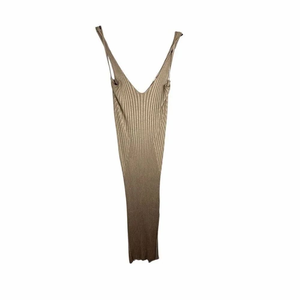 Ted Baker Gold Ribbed Bodycon Midi Dress- size 3